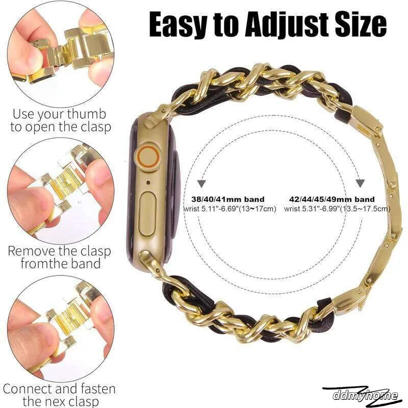 Metal Leather Apple Watch Band Designer Gold Strap For Iwatch Mm Series Ultra SE H11.21 Ddmyhome