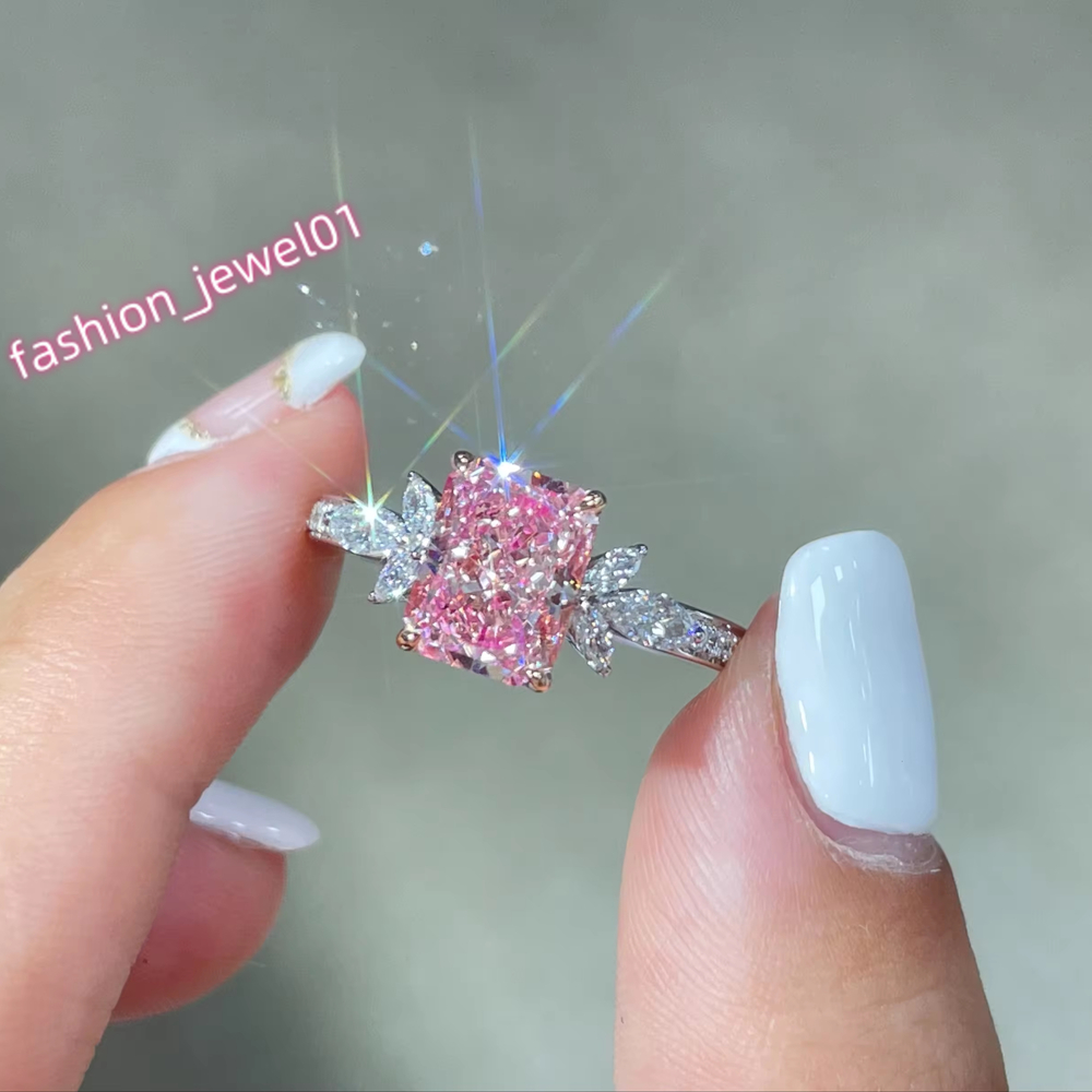 Esthetic Value Lab-grown Diamond Radiant Cut VS2IGI SH Fancy Pink Ring Engagement Ring