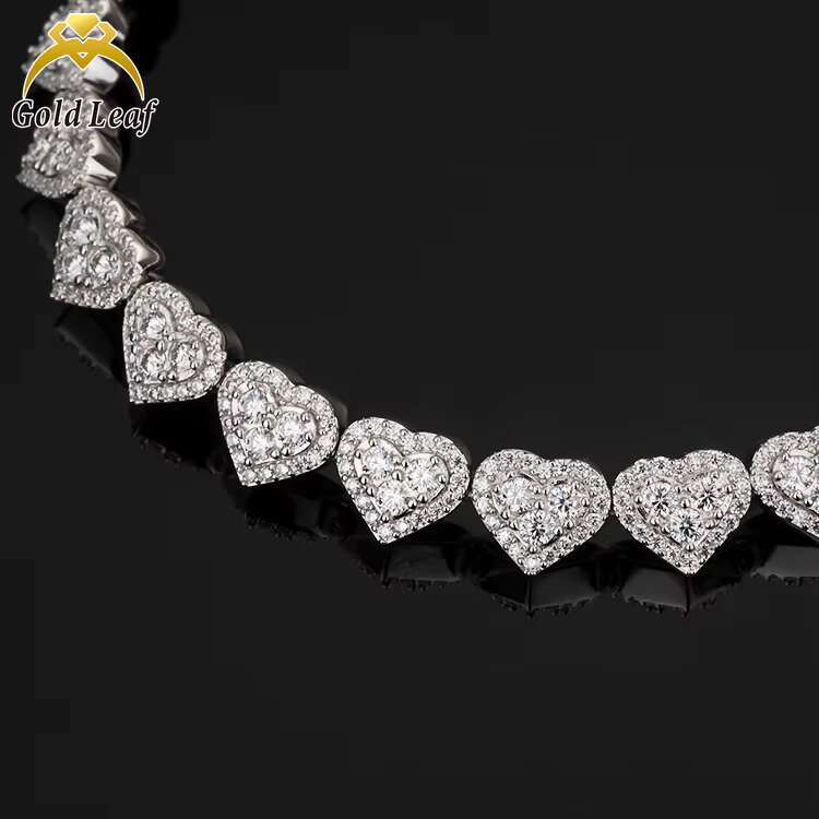 Hot Sale Trendy Heart Shape 925 Silver Gold Plated VVS Moissanite Chain Hiphop Moissanite Cuban Link Necklace