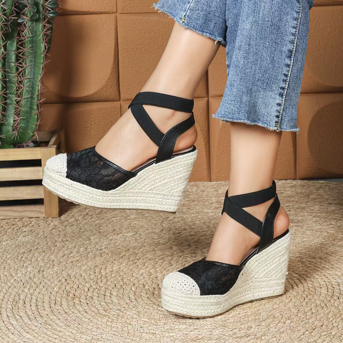 Wedges Women's 2024 Summer New New Fashion Mesh Peep Toe Platform High Heel Sandals Sexy Party Dress Women Sandalias a8ca