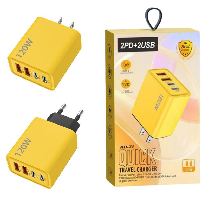 120W USB C Wall Fast Charger Block Quick Charge 4 Ports QC3.0 PD Type C USBC Plug Phone Multiport Chargers Adapter Travel Wall EU US Plug Charger For Smartphone/MP3/MP4