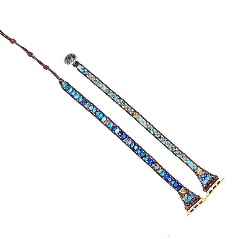 Blue Emperor Stone Beaded Handmade Woven Apple Watch with Bohemian Style Strap Goods