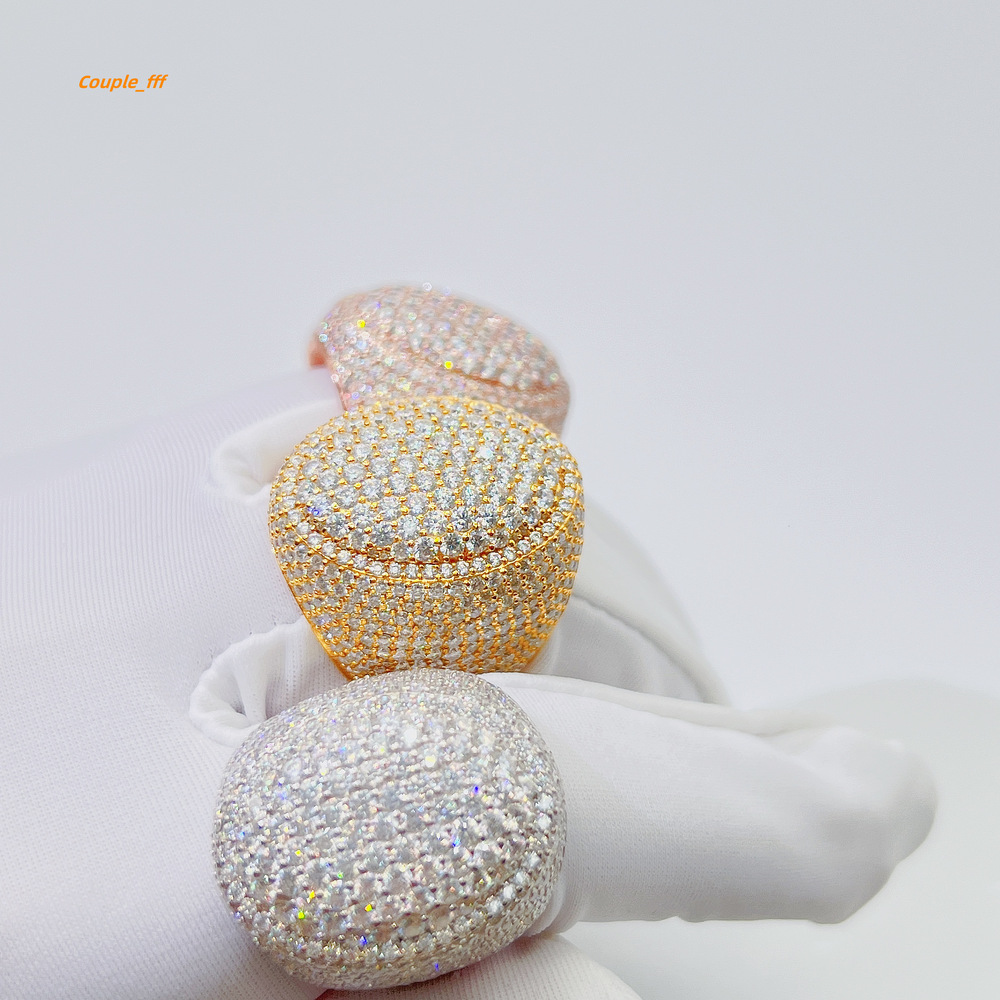 Hip Hop Jewelry Fashion Rapper Custom Shining Silver 925 Men Crushed Ice Moissanite Ring