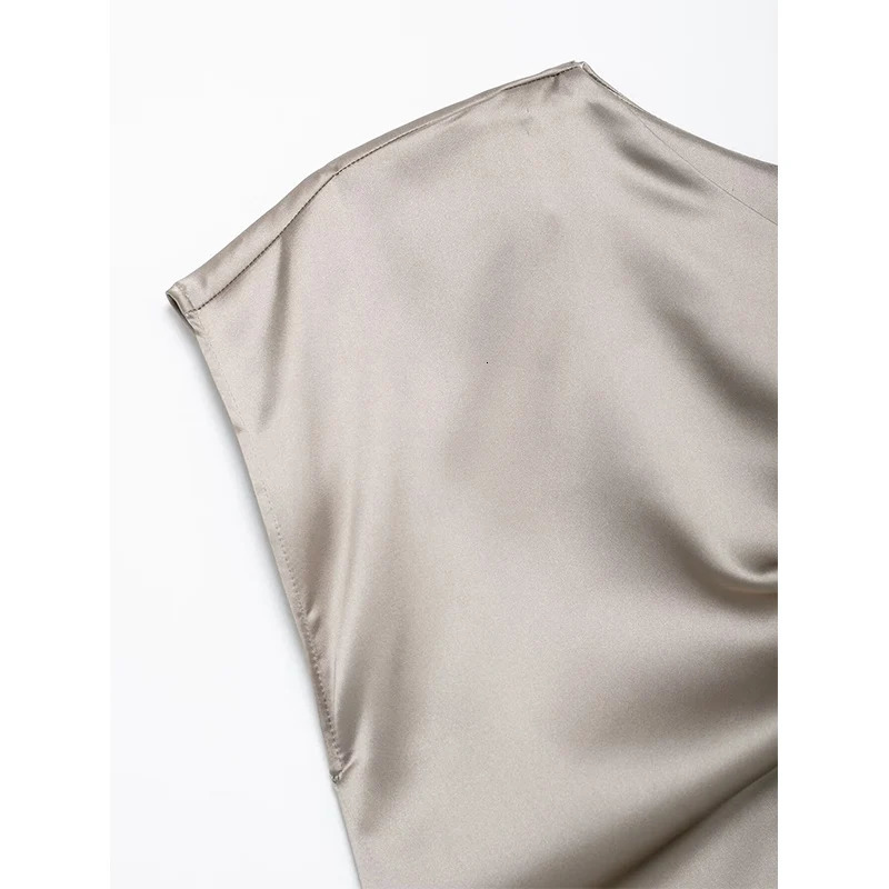 RAFZNB womens pleated long dress fashionable asymmetrical collar sleeveless elegant party y250417