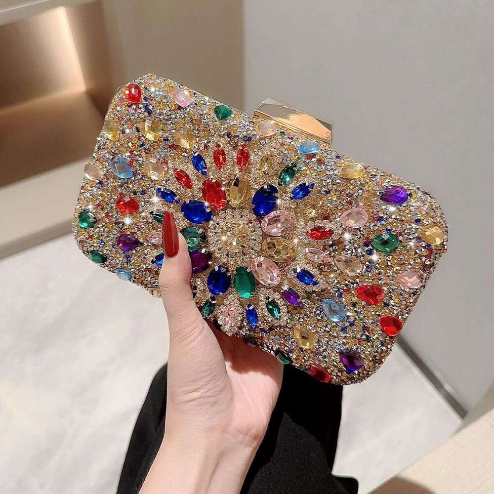 Banquet With Sparkling Rhinestones And Diamond Inlaid Handle Formal Evening Dress Chain High-End Square Box Shaped Bag, Women's Bag