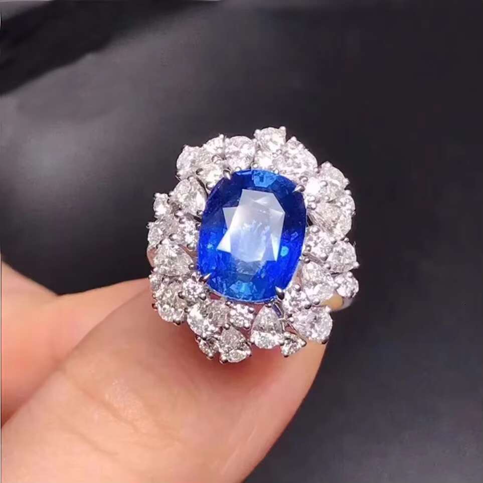 18k White Gold Gemstones Ring Custom Sapphire Jewelry Lab Diamond Lab Grown Gemstones Ring