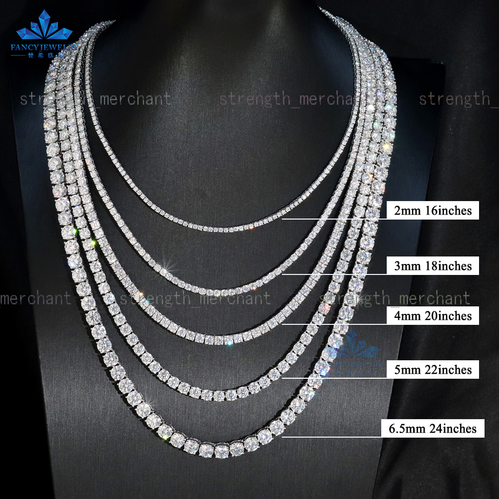 Fancy Fine Jewelry Hip Hop 925 Sterling Silver VVS Moissanite Diamond Cluster Iced Out Tennis Chain Bracelet Necklace for Men