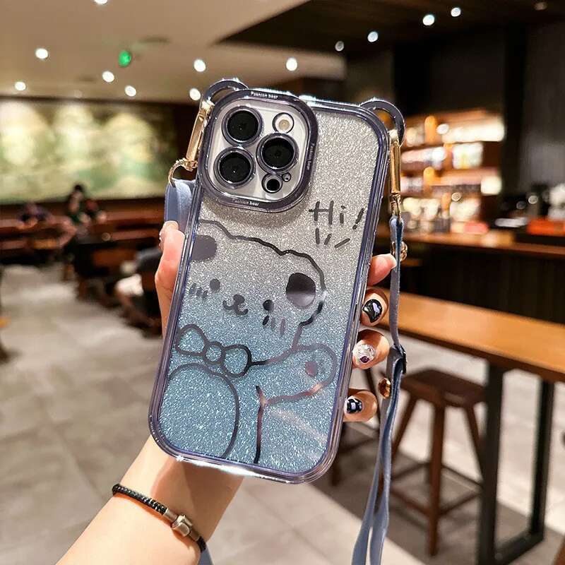 Cute glitter bear for iphone 14 13 12 11Promax new crossbody lanyard iPhone 14/15plus phone case