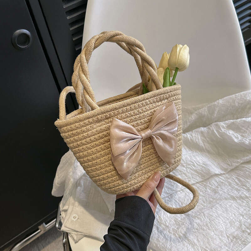 Ins Style Resort Beach Bag New Rainbow Handheld Small Handmade Cotton Thread Women S Straw Woven Cute And Versatile Beach Vacation Bag KQ