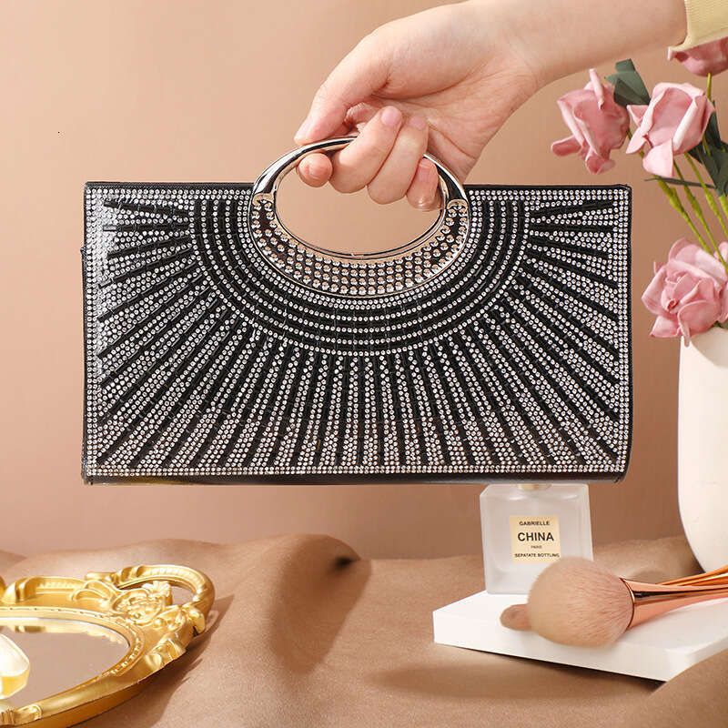 Big Round Ring Handheld With Advanced Texture And Diamond Embedding, Sparkling Bride Dinner Bag, Party Fashion Small Square Bag