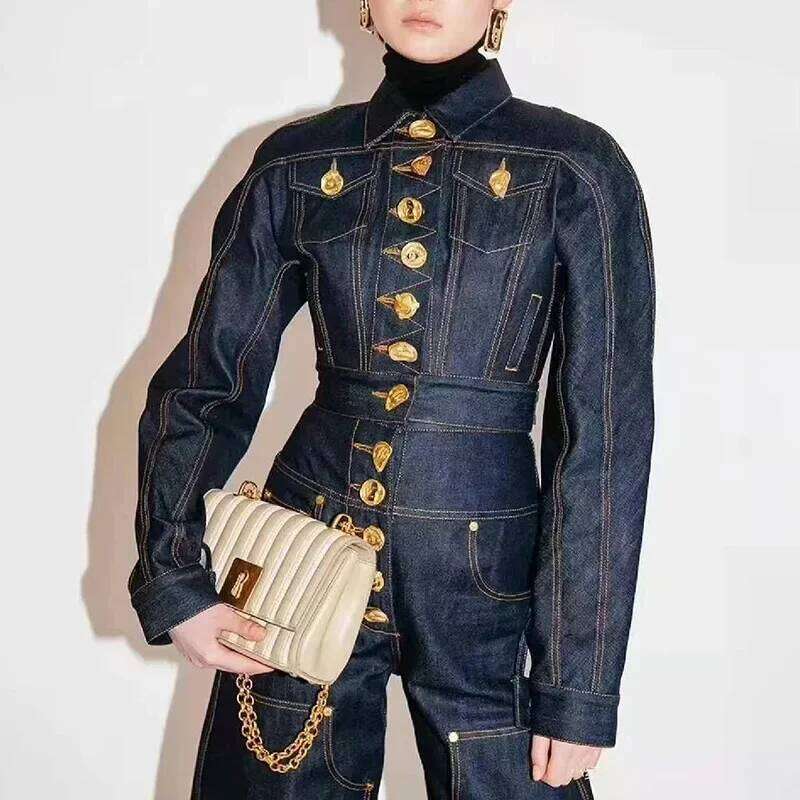 Wear Street Style Long Sleeve Collared Denim Jacket Women Trendy Cotton Material Chinese Brand Casual Fashion Outerwear Coat