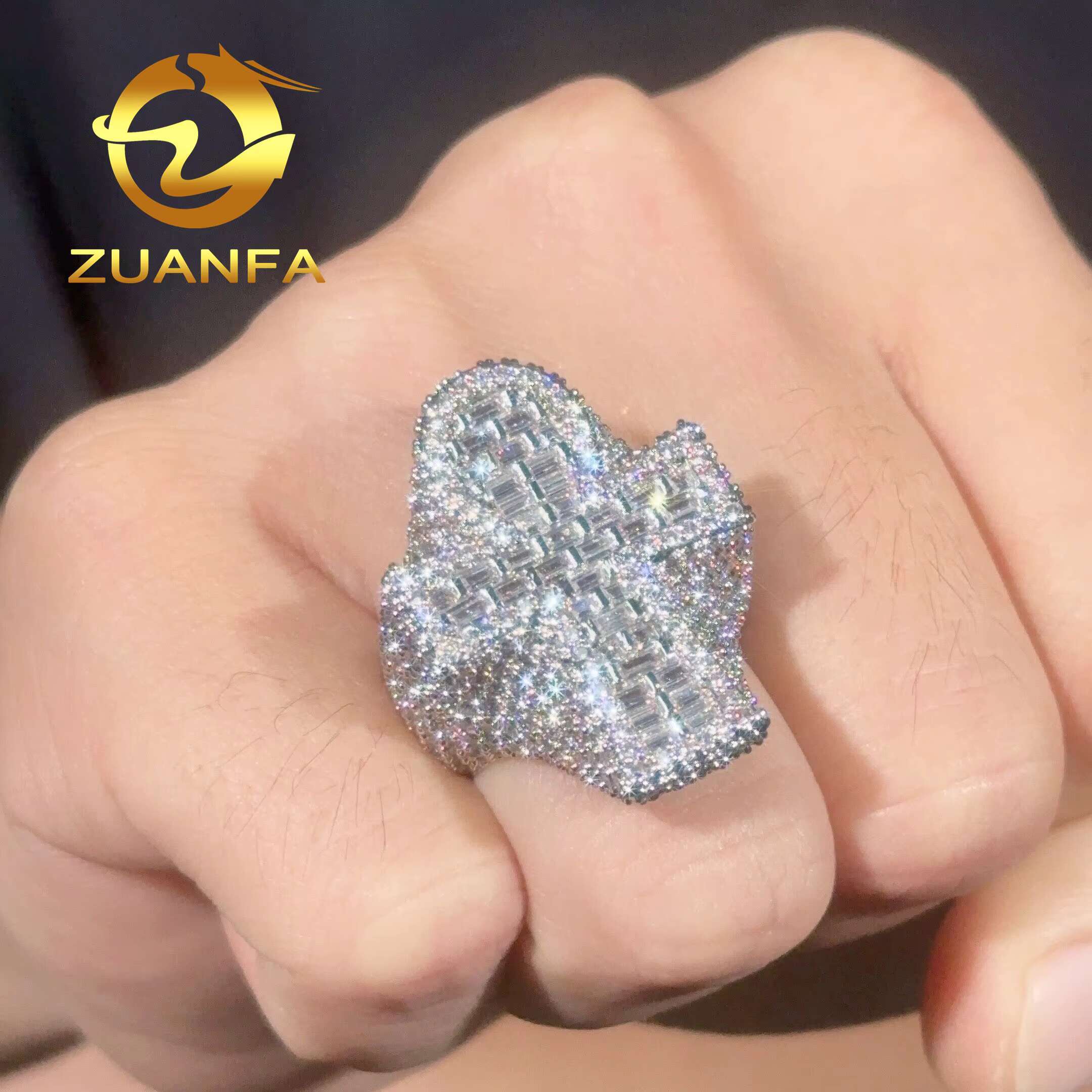 Zuanfa Jewelry Hot Selling Hip Hop Ring Cross Full Pave Moissanite 925 Sterling Silver Ice Out Moissanite Men Diamond Ring