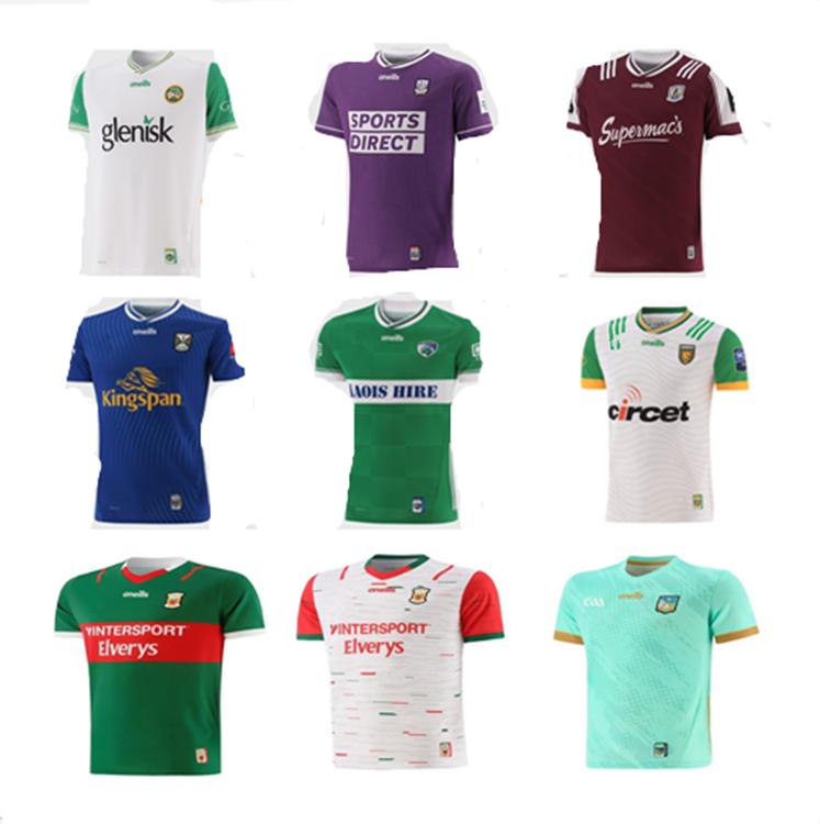 25 26 GAA KERRY TYRONE MAYO JERSEYS CORK MEATH GALWAY Dublin Ath Cliath GAILLIMH TIPPERARY CIOBRAIO ARANN gaelic Rugby SHIRTS