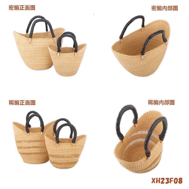 Ins Style Resort Beach Bag Straw Woven U Shaped Handmade Water Bucket Vegetable Basket Women S Bag Rattan Vacation Beach Handbag KQ