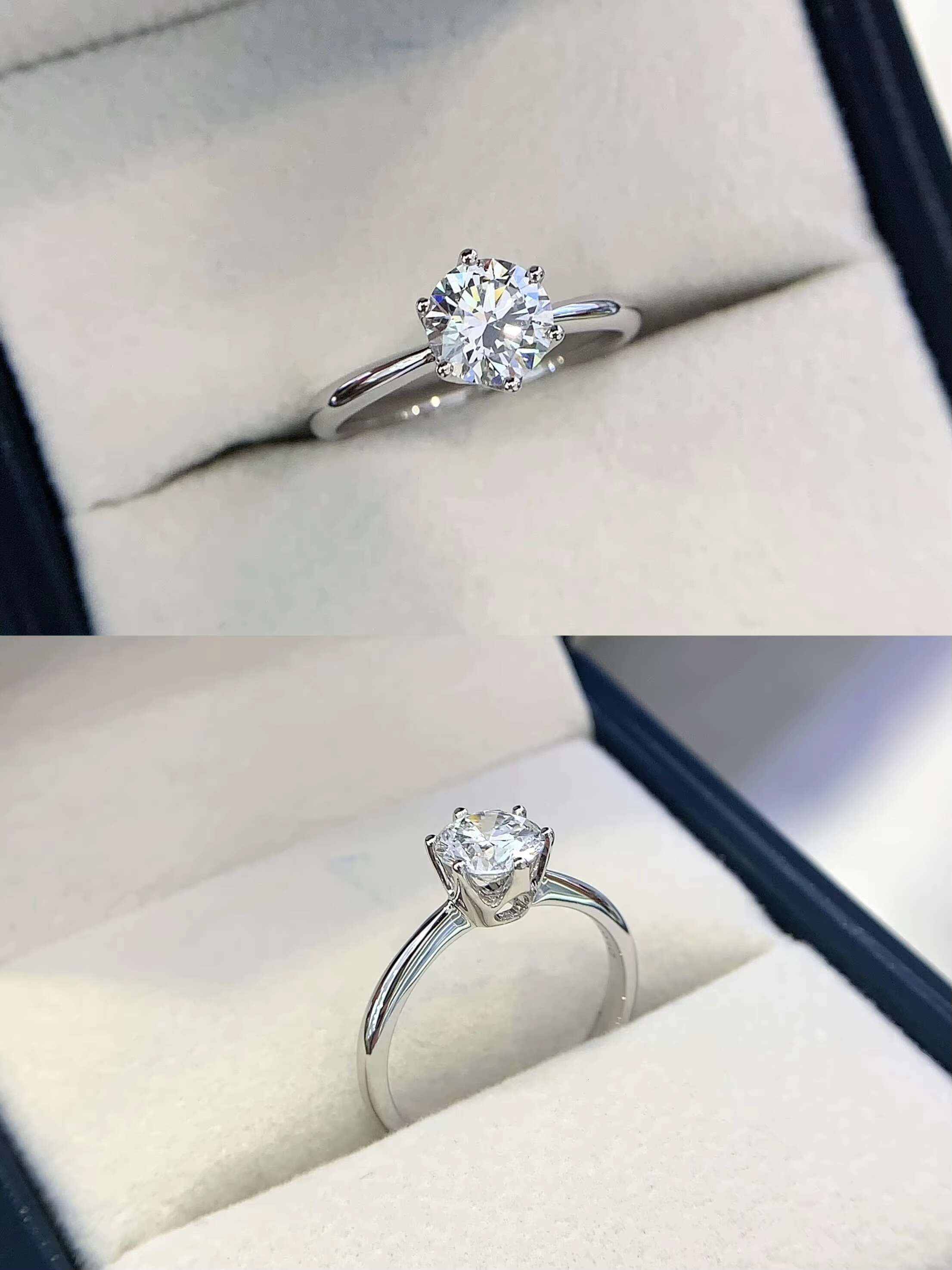 Best Quality 1CT 2CT 3CT 4CT 5CT 6CT Round Lab Grown Diamond 18K Solid Gold Six-prong Solitaire Wedding Rings for Women