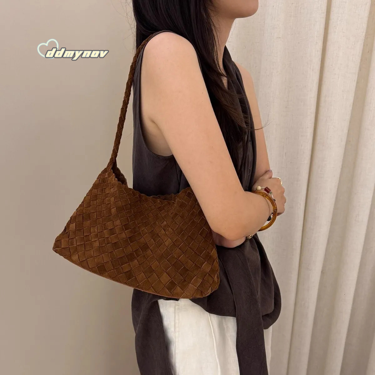 Suede Leather Hand Woven Armpit Hand-held Women's Shoulder Autumn New Simple Style Solid Color 2025 Designer Bag Handbag ddmynov