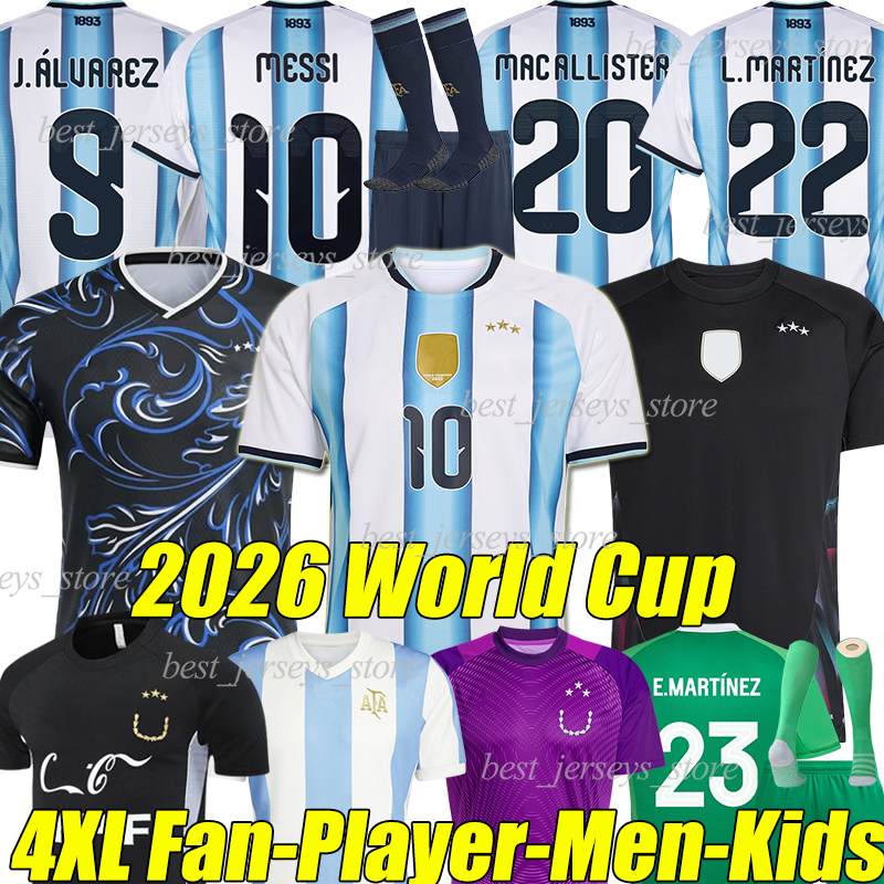 4XL 2026 Argentinas MeSsIs Soccer Jerseys World Cup 50th MARTINEZ MARADONA DE PAUL J.ALVAREZ MAC ALLISTER ALMADA ROMERO LO CELSO men kids Kits sock sets football shirt