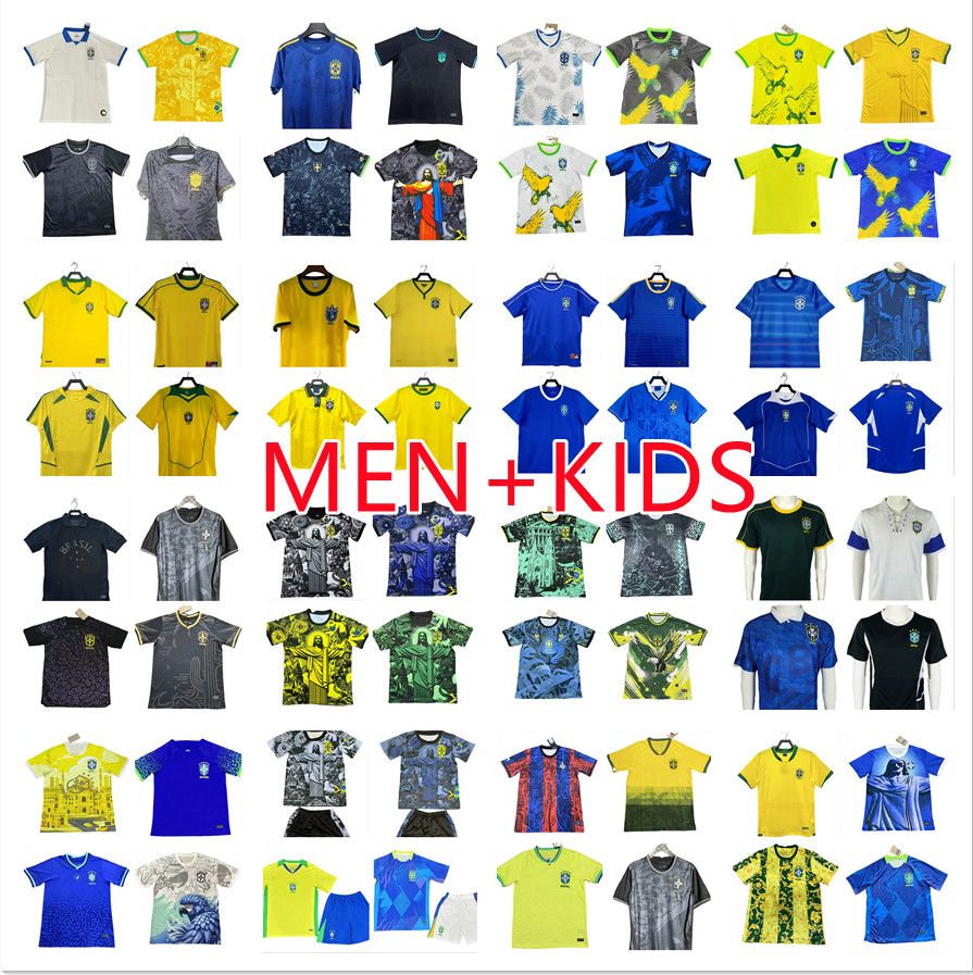 24 25 26 BraziLS Soccer Jersey Copa America Cup NEYMAR VINI JR BrasIL National Team Football Shirt 1998 2002 2014 JESUS Special Home Away Fans Player Mens Kids Kit Set