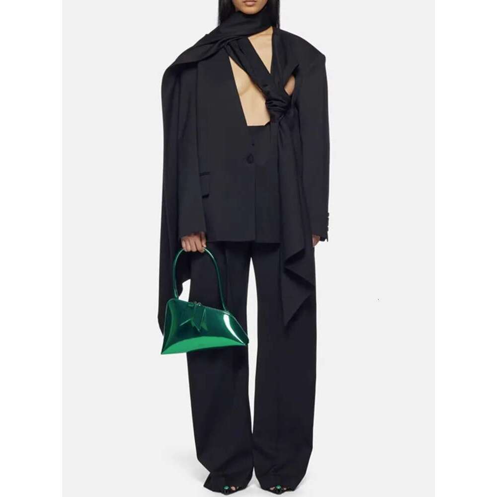 Eshin Two Piece Set For Women's 2024 Autumn Winter New Scarf Cut Silhouette Suit Coat High Waist Casual Pants Sets Th5196