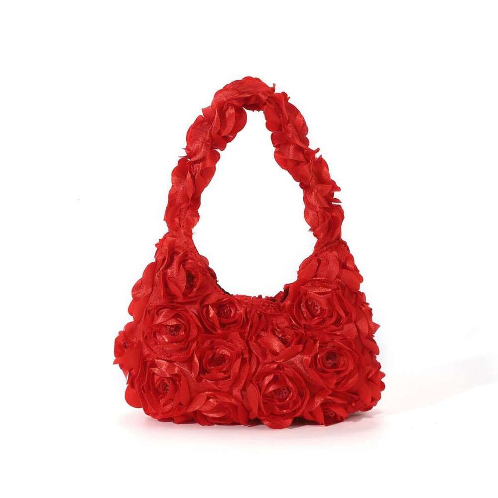 3D Rose Blossoms Sparkling Crescent Moon Package Color Ding Handheld Cheongsam Wedding Women's Banquet Bag