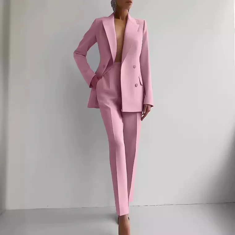 Office Blazer Pants two-piece womens fashion Buton set jacket two-piece set winter casual solid color pants set 250418