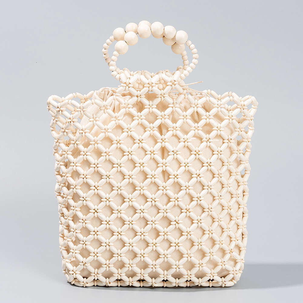 Ins Style Resort Beach Bag OLEI Large Capacity Handbag Beach Travel Wooden Bead Vacation Woven Bag For Women KQ