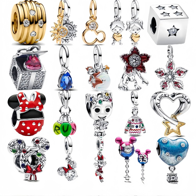S925 silver plated charms jewelry DIY accessories lovely mouse animal clover flower designer snake chain bracelet necklace charm bead
