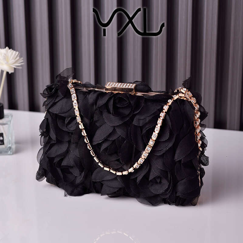 Yixinglong Chiffon Flower Banquet Champagne Women's Cheongsam Handmade Dress Diamond Decoration Bag