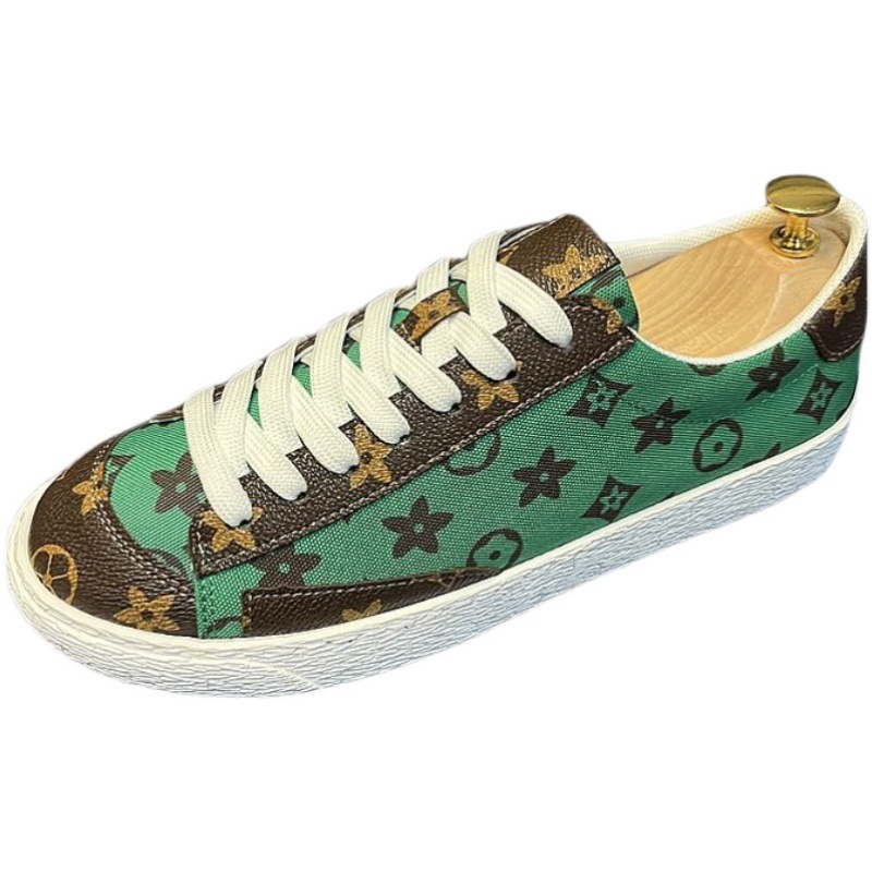 free shipping designer shoes men's trendy monogram print low-top sneakers green casual sports shoes with retro pattern detailing and classic desi