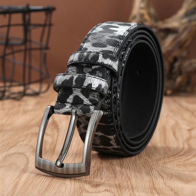 Mens Leopard Print Belt Fashion Personality Pin Buckle Belt Trend Jeans Accessories Vintage Belt 250423