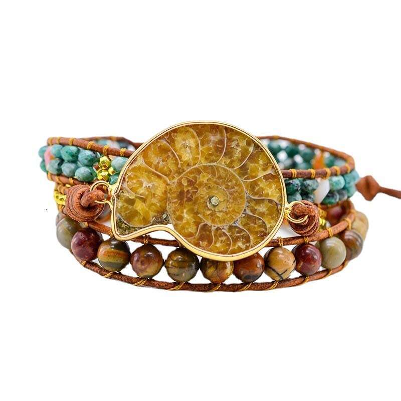 Popular Parrot Natural Stone Snail Cutting Shape Hand Woven Leather Rope Bracelet