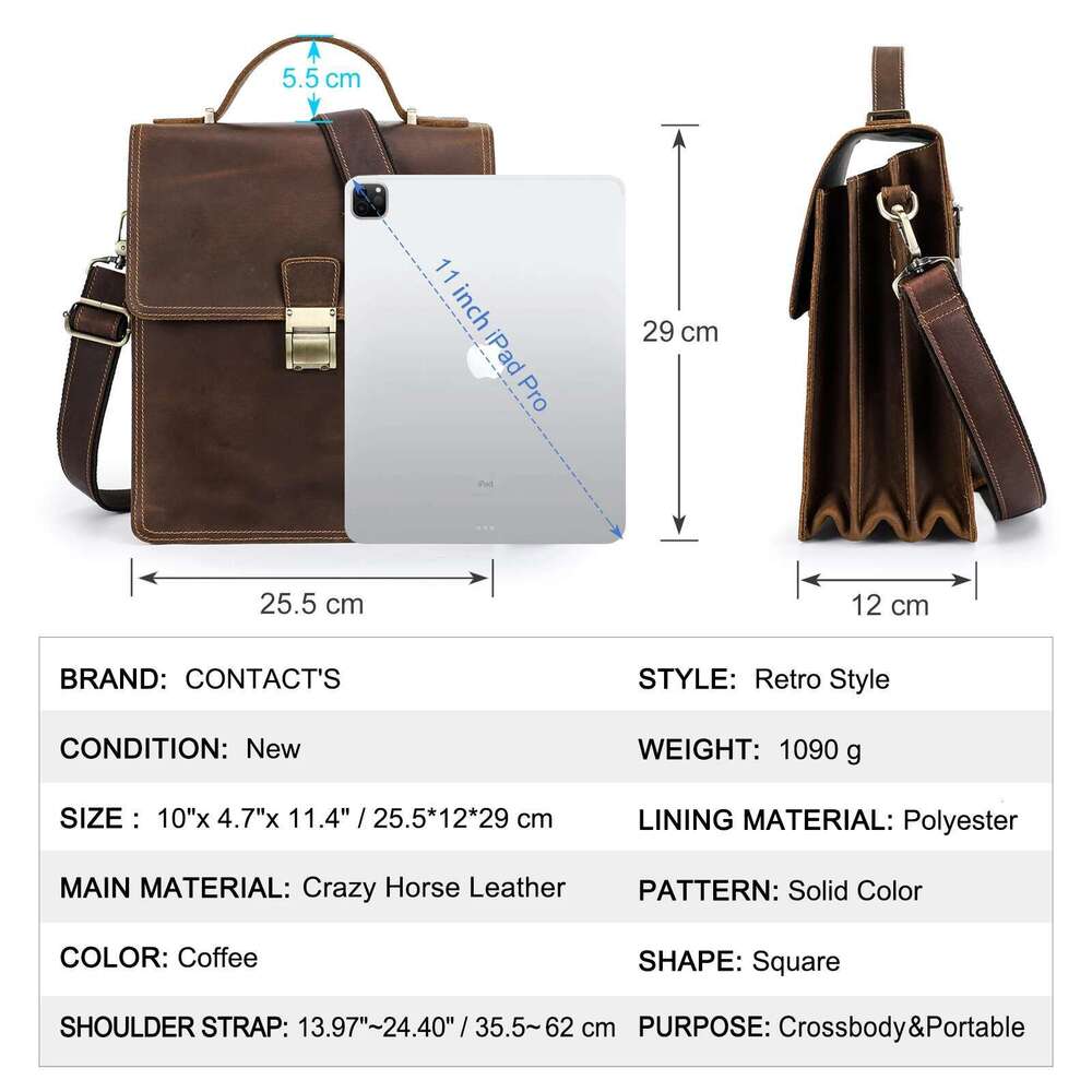 Contact Mens Shoulder Genuine Leather Messenger Bag For 11inch Ipad Password Designer Bags Crossbody Male Handbag