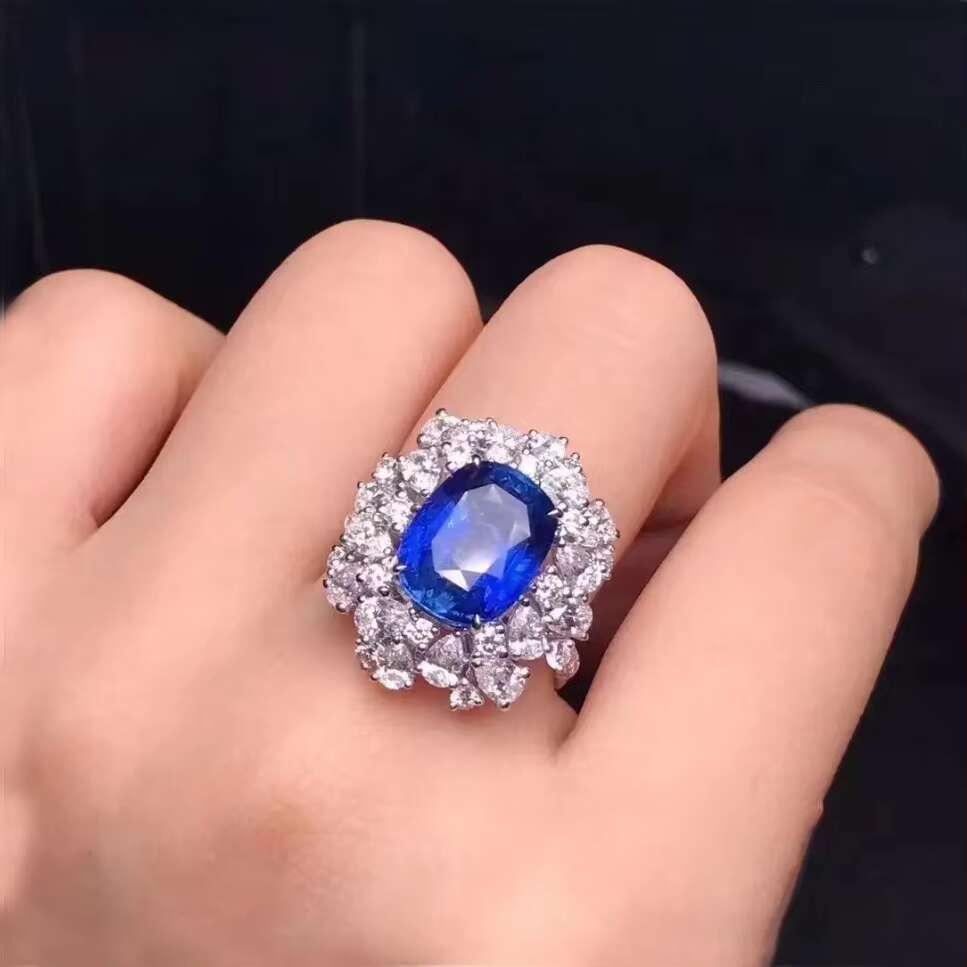 18k White Gold Gemstones Ring Custom Sapphire Jewelry Lab Diamond Lab Grown Gemstones Ring