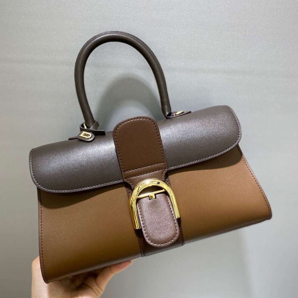 Belgian new Brillant color blocked Box cowhide horseshoe buckle crossbody bag handbag for women