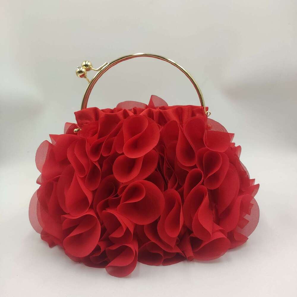 Korean Version Of New Women's Flower Handbag, Silk Banquet Bride Dress Bag, Fairy Diagonal Cross Bag