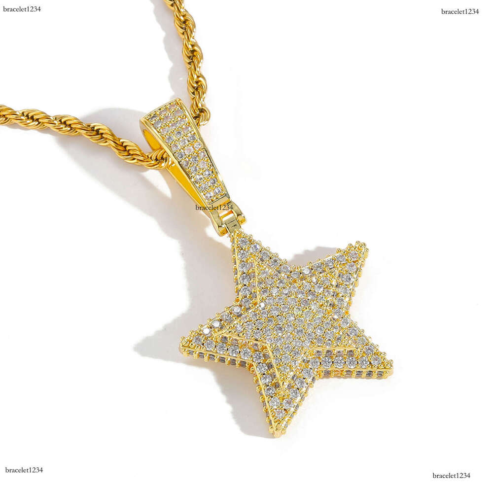 Luxury designer Hip Hop Necklace, Double Pentacle Pendant, Solid Ice out VVS Moissanite Pendant Hip Hop Necklace for men and women with free shipping