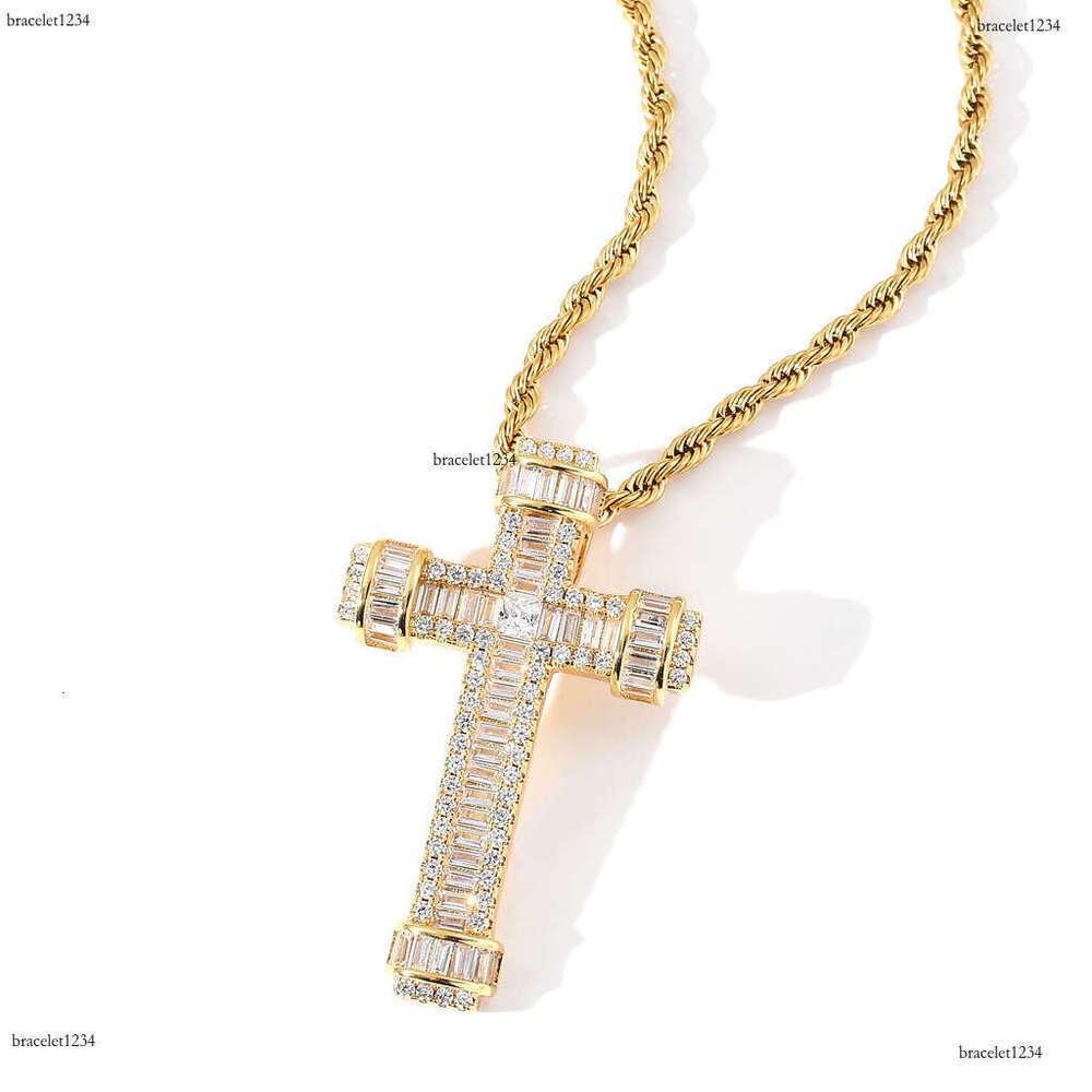 Luxury Designer Ha Cross Necklace Pendant Sterling Silver Gold Plated Micro Inset T Square Ice out VVS Moissanite Hip Hop Cross Pendant Free shipping