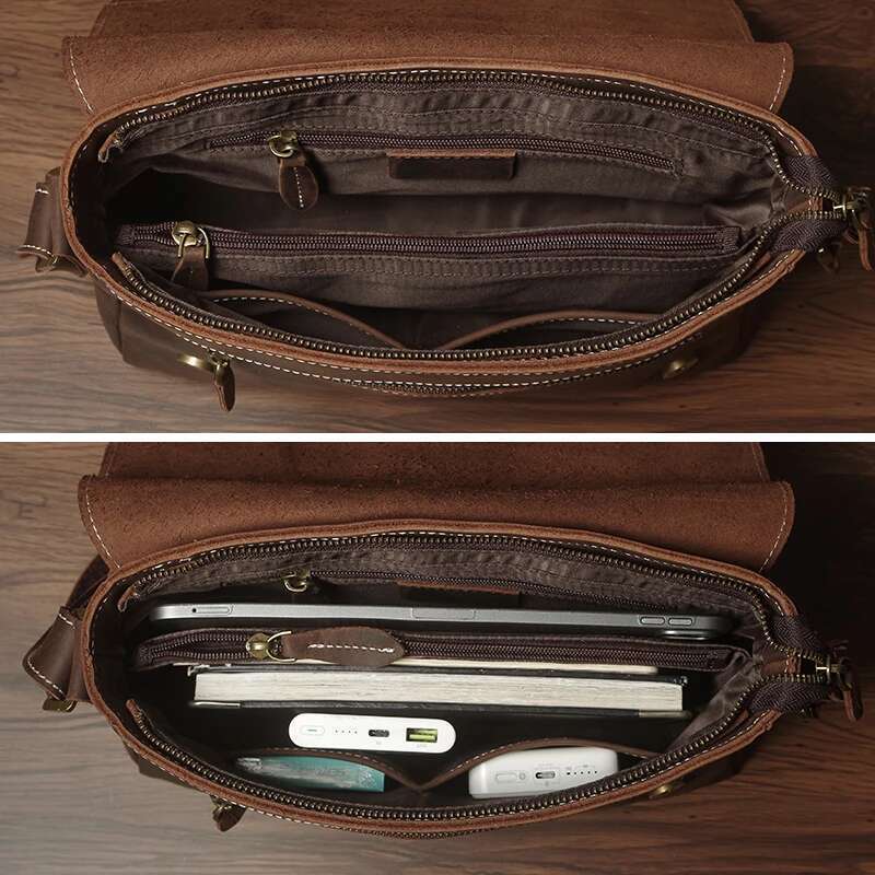 NUKA Men S Genuine Leather Shoulder Bag Retro Original Cowhide Horizontal Crossbody Deluxe Flap Messenger Bags For Inch Ipad Bag