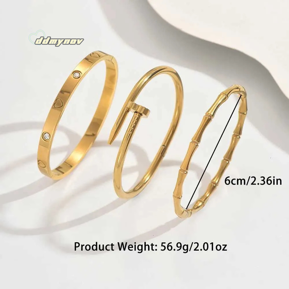 Luxury Bamboo Zircon Bracelet Set Classic Design Waterproof Stainless Steel Fade Resistant Jewelry S H11.21 ddmynov