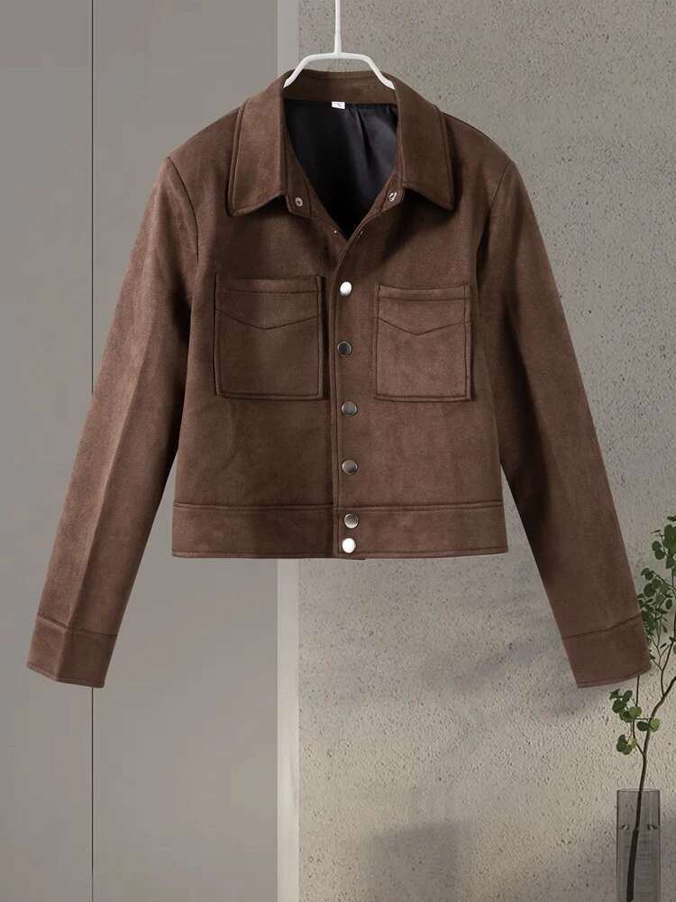 Retro Suede Jacket Women Lapel Full Sleeves Single Breasted Pockets Jackets Female Spring Summer Casual Vintage Lady Coat