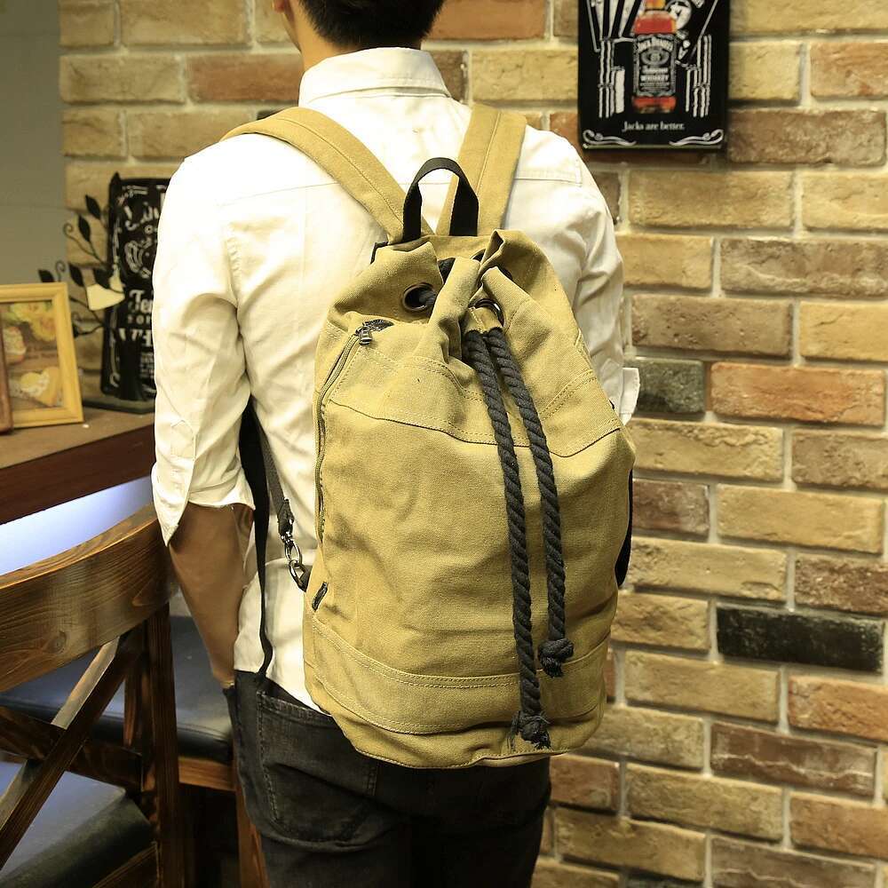 New Men's Large Capacity Men Drawstring Backpack Canvas Bucket Unisex Fashionable Concise School Bag Male Schoolbag