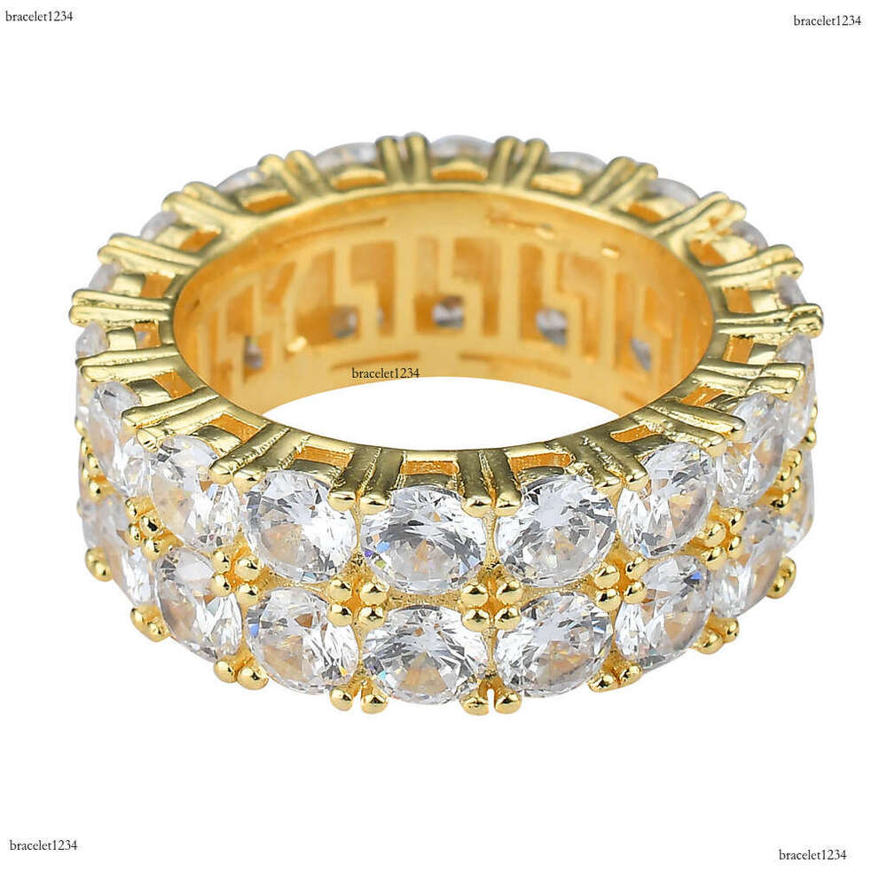 Luxury designer men double row Ice out VVS Moissanstone Hip Hop Rap Ring with FREE shipping