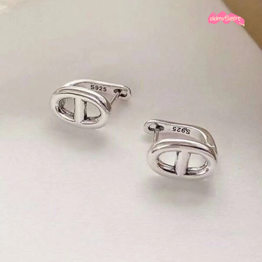 Summer Korean Style S Silver Geometric Pig Nose Hollow Earrings for Women ddmysept