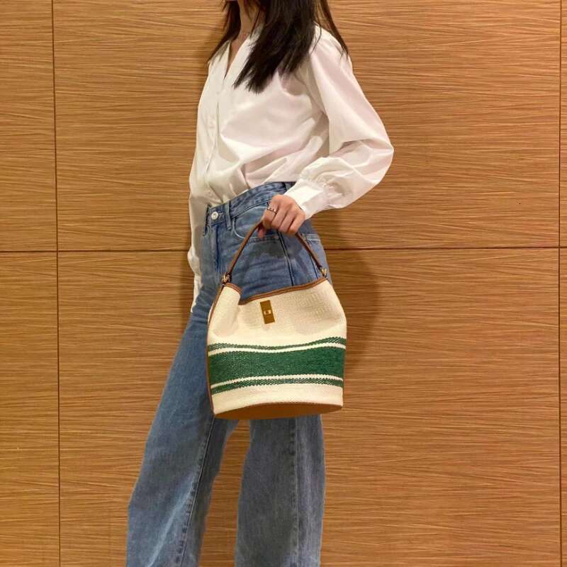 Designer's bag Fashion Panelled Canvas Bucket Bag Designer Women Handbags Leather Shoulder Crossbody Bags With Wide Strap Tote Purses