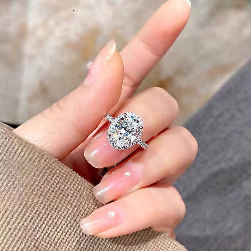 S925 Sterling Silver Luxury GRA Certified 3Carat 5Carat Oval Shape Vvs1 D Color Moissanite Wedding Ring for Women Fine Jewelry