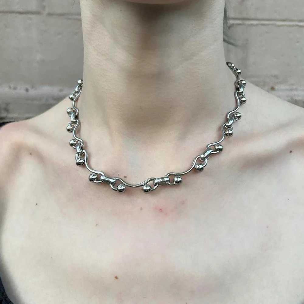 Y2K Stainless Steel Wave Ball Chain Necklace for Men Punk Glenger Fashion Handmade JewelryXJ250422