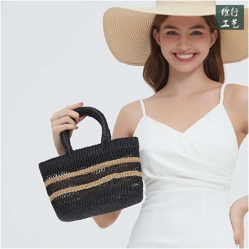 Ins Style Resort Beach Bag Straw Woven Handmade Water Bucket Vegetable Basket Women S Bag Rattan Vacation Beach Handbag KQ