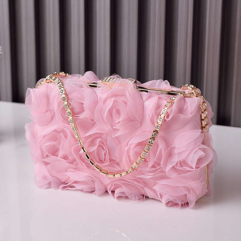 Yixinglong Chiffon Flower Banquet Champagne Women's Cheongsam Handmade Dress Diamond Decoration Bag