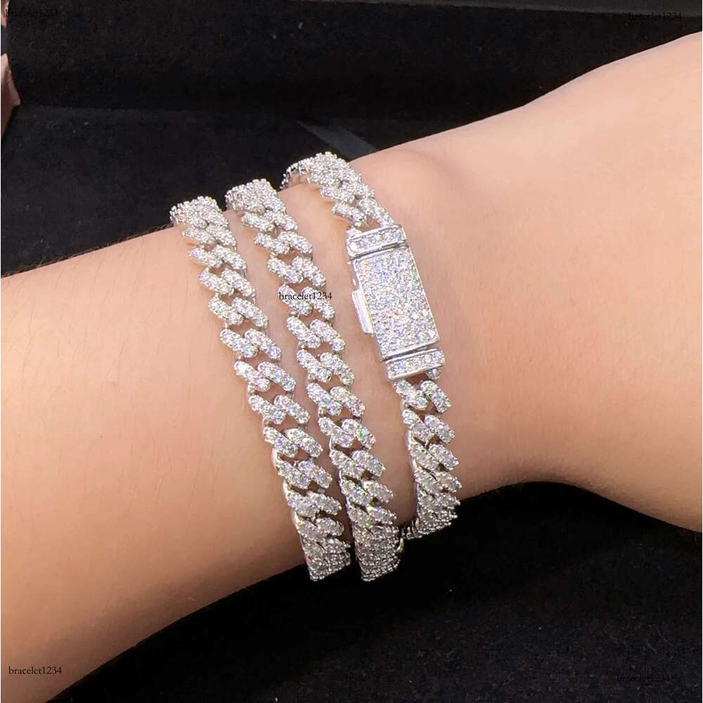 Fashion Hip Pop Jewelry 9mm Width Sier Plated Iced Out Cubic Zirconia Brass Cuban k Chain Bracelet