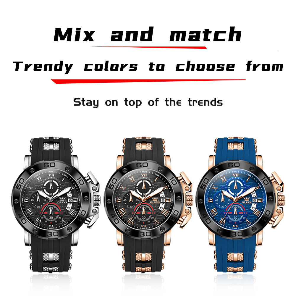 OLEVS Brand Designer Men S Watches Outdoor Casual Business Waterproof Silicone Straps Multi-functional Luminous Quartz Men's Watches Free Deliver